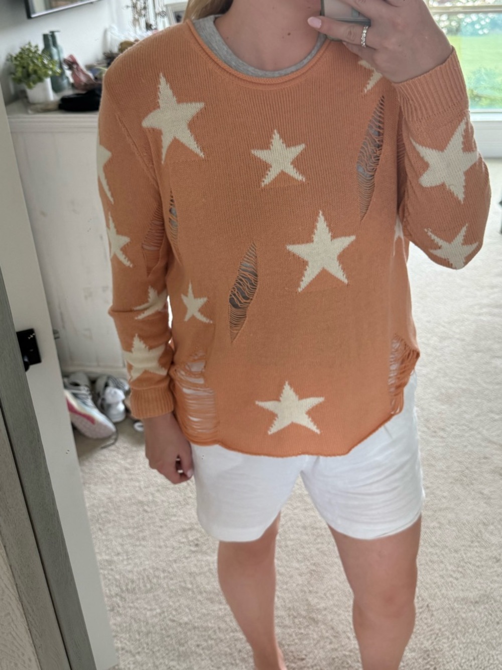 Rehab Orange Star Distressed Sweater